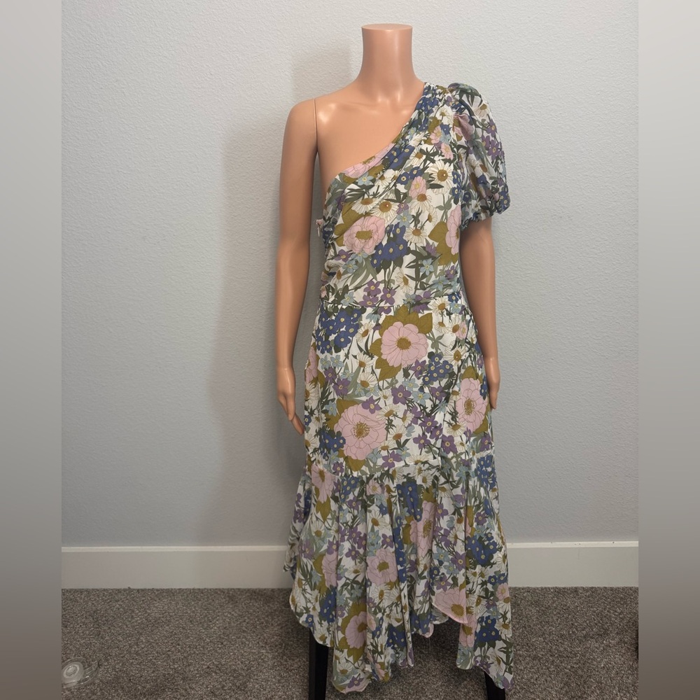 Astr One-Shoulder Floral Dress in Lavender, Blush & Olive - Picture 2 of 10